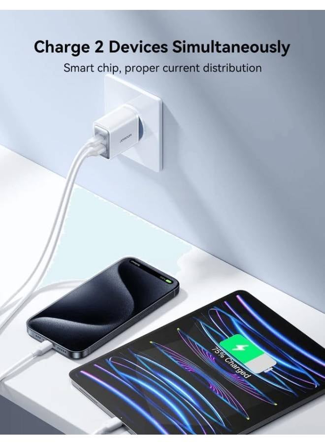 جوي روم شاحن حائط سريع 30 وات USB+USB-C / Type-C متوافق مع iPhone 16/15/14/14 Pro/14 Pro Max/13/12/SE2020/11/XR/XS Max/X/iPad Samsung S25/S24/S23 جميع السلاسل بمقبس المملكة المتحدة باللون الأبيض أبيض - Image 3