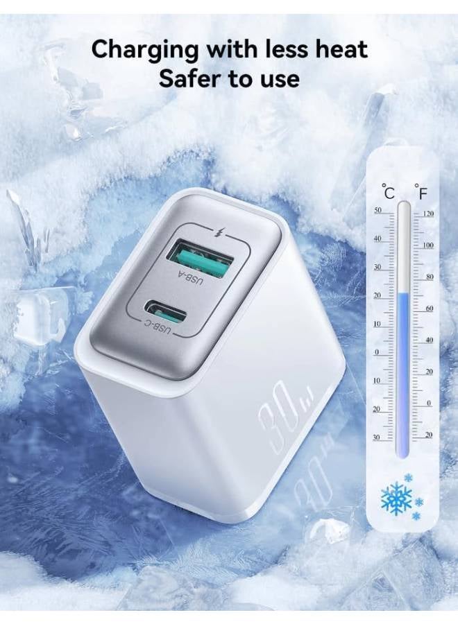 جوي روم شاحن حائط سريع 30 وات USB+USB-C / Type-C متوافق مع iPhone 16/15/14/14 Pro/14 Pro Max/13/12/SE2020/11/XR/XS Max/X/iPad Samsung S25/S24/S23 جميع السلاسل بمقبس المملكة المتحدة باللون الأبيض أبيض - Image 2