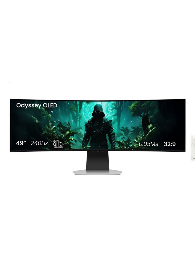 Samsung 49 Inch Smart Gaming Monitor G9 Odyssey OLED Glare Free Smart Dual QHD with 240Hz refresh rate, 0.03Ms Response Time,  Screen Curvature 1800R, build in Speaker, Height Adjustment, Screen Saver & Active Eye Saver, FreeSync Premium Pro G-Syn, Switch+ LS49DG952SMXUE White - Image 1