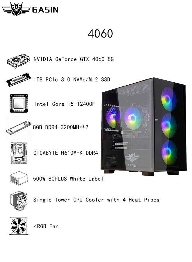 Gasin PC Gaming 4060 With Core I5-12400F Processor/1TB SSD/16GB RAM DDR4/8GB NVIDIA GeForce RTX 4060 Graphics/Windows 11/ Black - Image 4