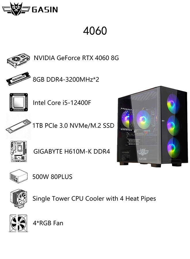 Gasin PC Gaming 4060 With Core I5-12400F Processor/1TB SSD/16GB RAM DDR4/8GB NVIDIA GeForce RTX 4060 Graphics/Windows 11/ Black - Image 3