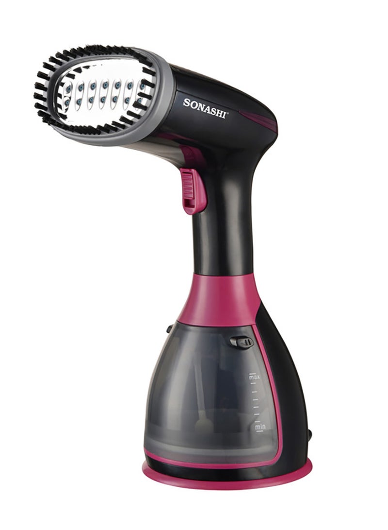 SONASHI - Handheld Garment Steamer with 280ML Detachable Water Tank Capacity, Continuous Steam Rate of 25-30G/Min, Continuous Steam Lock, Compact Design, Versatile Accessories 280 ml 1500 W SGS-327 Black/Pink - Image 1