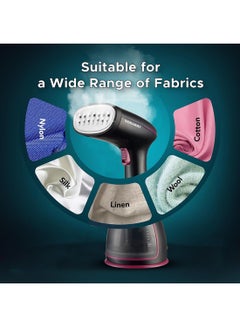 SONASHI Handheld Garment Steamer with 280ML Detachable Water Tank Capacity, Continuous Steam Rate of 25-30G/Min, Continuous Steam Lock, Compact Design, Versatile Accessories 280 ml 1500 W SGS-327 Black/Pink  - Image 3