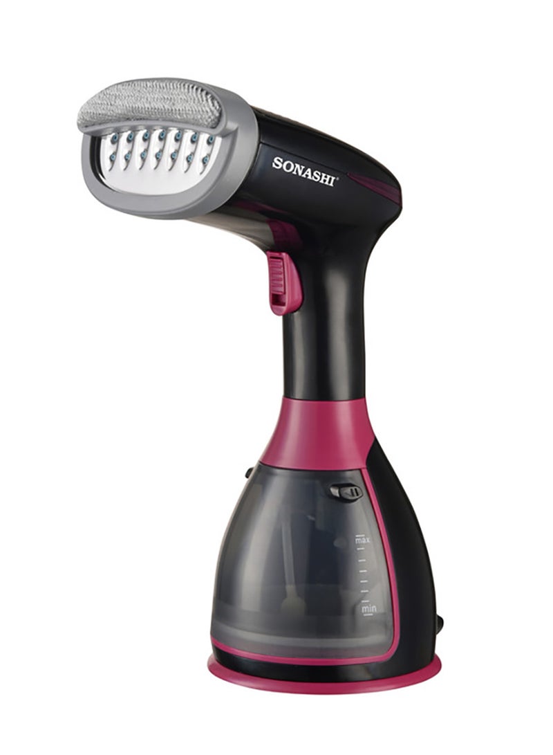 SONASHI - Handheld Garment Steamer with 280ML Detachable Water Tank Capacity, Continuous Steam Rate of 25-30G/Min, Continuous Steam Lock, Compact Design, Versatile Accessories 280 ml 1500 W SGS-327 Black/Pink - Image 1