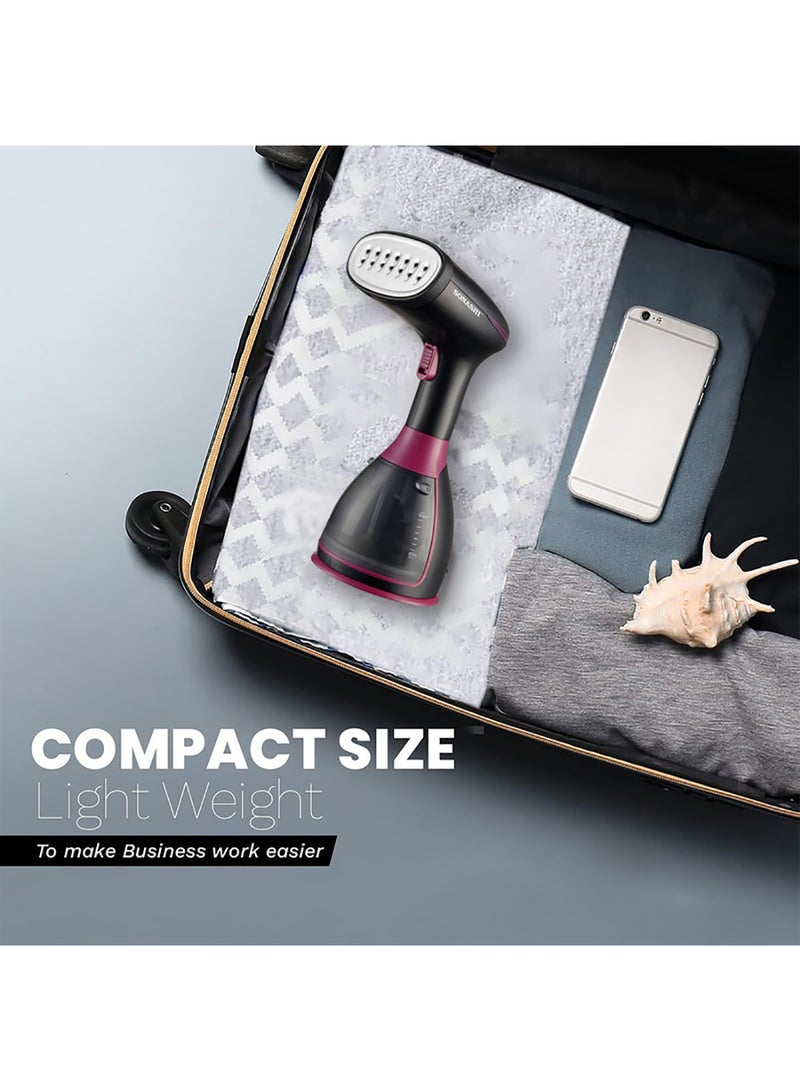 SONASHI - Handheld Garment Steamer with 280ML Detachable Water Tank Capacity, Continuous Steam Rate of 25-30G/Min, Continuous Steam Lock, Compact Design, Versatile Accessories 280 ml 1500 W SGS-327 Black/Pink - Image 1