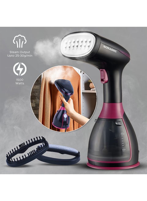 Handheld Garment Steamer with 280ML Detachable Water Tank Capacity, Continuous Steam Rate of 25-30G/Min, Continuous Steam Lock, Compact Design, Versatile Accessories 280 ml 1500 W SGS-327 Black/Pink