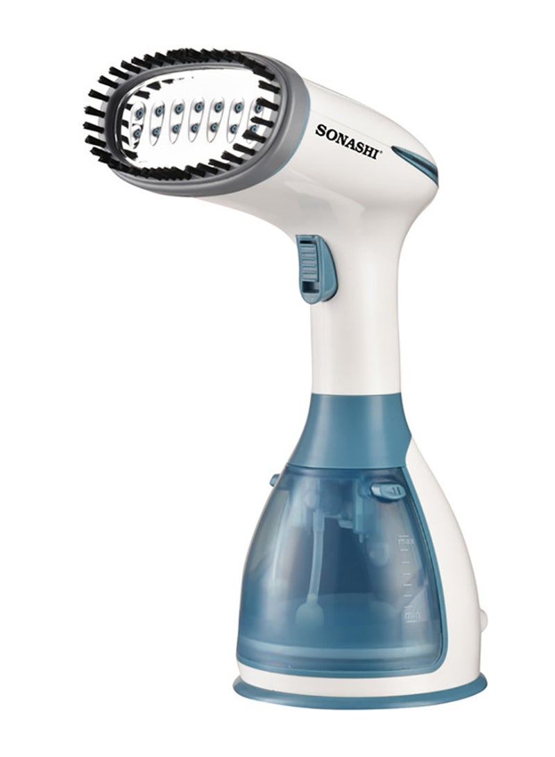 SONASHI - Handheld Garment Steamer with 280ML Detachable Water Tank Capacity, Continuous Steam Rate of 25-30G/Min, Continuous Steam Lock, Compact Design, Versatile Accessories 280 ml 1500 W SGS-327 Blue/White - Image 1