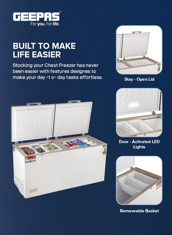 GEEPAS Double Door Chest Freezer, 708L (25.0 Cubic Feet) Storage, Faster Cooling, Gold Frame, White Interior, Hidden Compressor 240 W GCF7816WAH White/Golden - Image 3