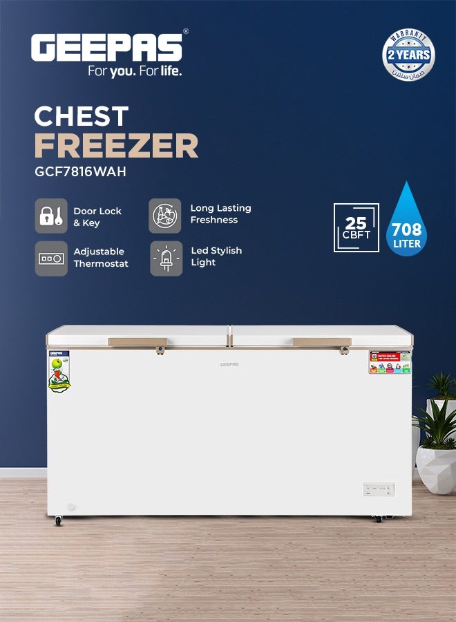 GEEPAS Double Door Chest Freezer, 708L (25.0 Cubic Feet) Storage, Faster Cooling, Gold Frame, White Interior, Hidden Compressor 240 W GCF7816WAH White/Golden - Image 2