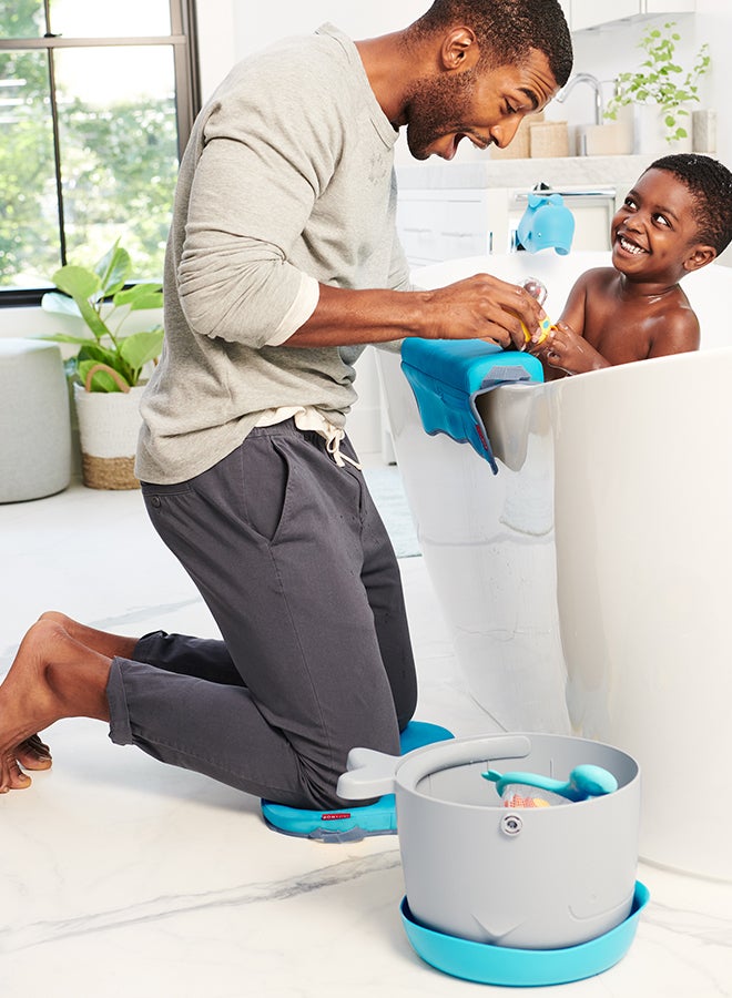 Skip Hop - Moby Stowaway Bath Toy Bucket, White And Blue - Image 1