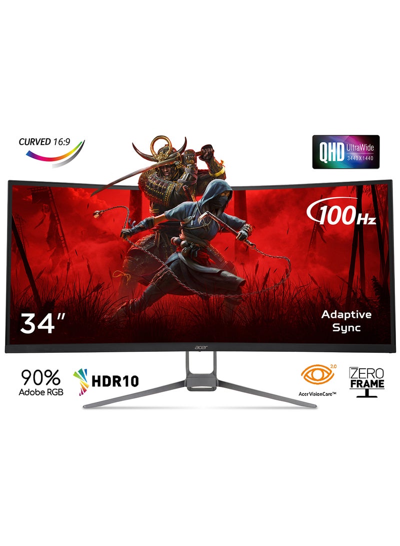 Acer 34 Inch Gaming Monitor 100Hz Curved 16:9 QHD Ultra Wide (3440x1440) | 90% Adobe RGB | HDR 10 | Adaptive Sync | Acer Vision Care 2.0 | Zero Frame | Acer Nitro ED343CURJ0BMIIPPX Monitor Black | 2 Years Manufacturer Warranty Black  - Image 1