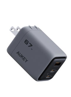 Aukey AUKEY Comet Mix3 67W PD Wall Charger with GaN Technology 2xUSB-C + 1xUSB-A PA-C3 Gray Grey  - Image 1