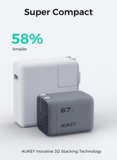 Aukey AUKEY Comet Mix3 67W PD Wall Charger with GaN Technology 2xUSB-C + 1xUSB-A PA-C3 Gray Grey  - Image 4