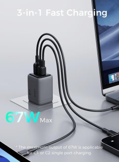 Aukey AUKEY Comet Mix3 67W PD Wall Charger with GaN Technology 2xUSB-C + 1xUSB-A PA-C3 Gray Grey  - Image 5