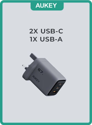 AUKEY 67W GaN PD Charger - Comet Mix3, 2 USB-C, 1 USB-A, Fast Charging - Universal for Apple, Android, and More Grey - pnsku/N70161832V/45/_/1748619826/7c0499f1-3df7-4566-ae78-15c9a83e1203