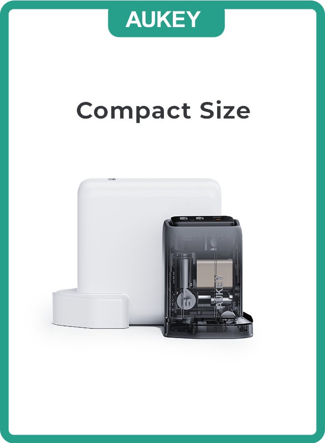 AUKEY 67W GaN PD Charger - Comet Mix3, 2 USB-C, 1 USB-A, Fast Charging - Universal for Apple, Android, and More Grey - Image 3