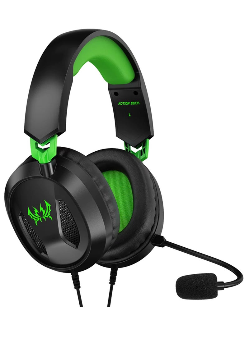 كوشن إيتش G3100 Gaming Headset - Jack 3.5mm Wired with Fillable Noise reduction Microphone ,Multi Rotation Ear-Cups for PS5 - PS4 / PC / Mobile Laptop Tablet | Green  - Image 1