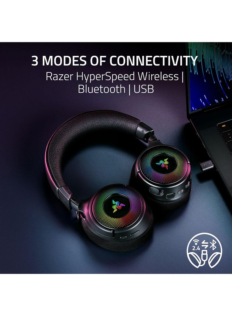 RAZER Kraken V4 Wireless Gaming Headset: 2.4GHz, Bluetooth, USB - Wideband Mic - Quick Volume Adjust - 9 Zone RGB Lighting - for PC, Mac, PS5, Nintendo Switch, Steam Deck, Smartphone - Black  - Image 4