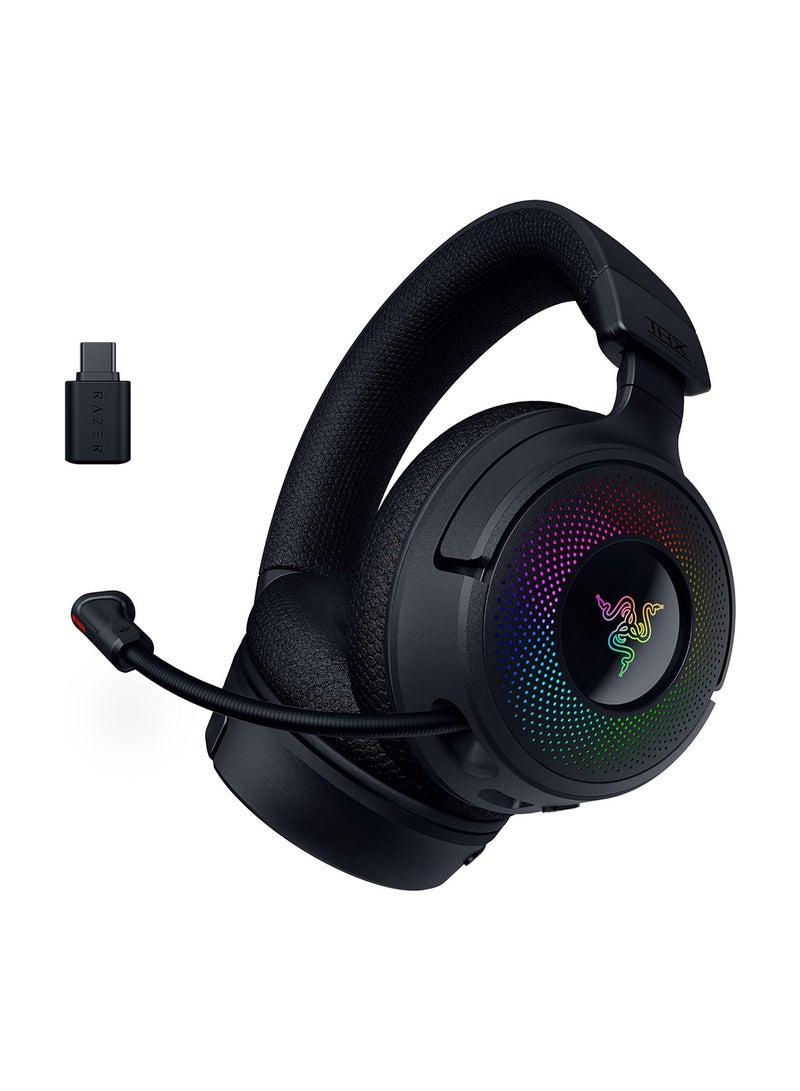 RAZER Kraken V4 Wireless Gaming Headset: 2.4GHz, Bluetooth, USB - Wideband Mic - Quick Volume Adjust - 9 Zone RGB Lighting - for PC, Mac, PS5, Nintendo Switch, Steam Deck, Smartphone - Black  - Image 1