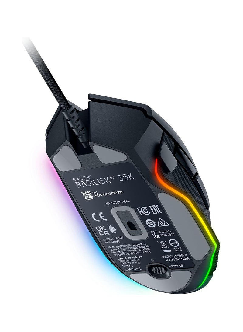 RAZER - Basilisk V3 35K Wired Ergonomic Gaming Mouse : HyperScroll Tilt Wheel - 35K DPI Optical Sensor Gen 2-13 Customizable Controls - Chroma RGB - Optical Switches Gen 3 - Speedflex Cable - Black - Image 1