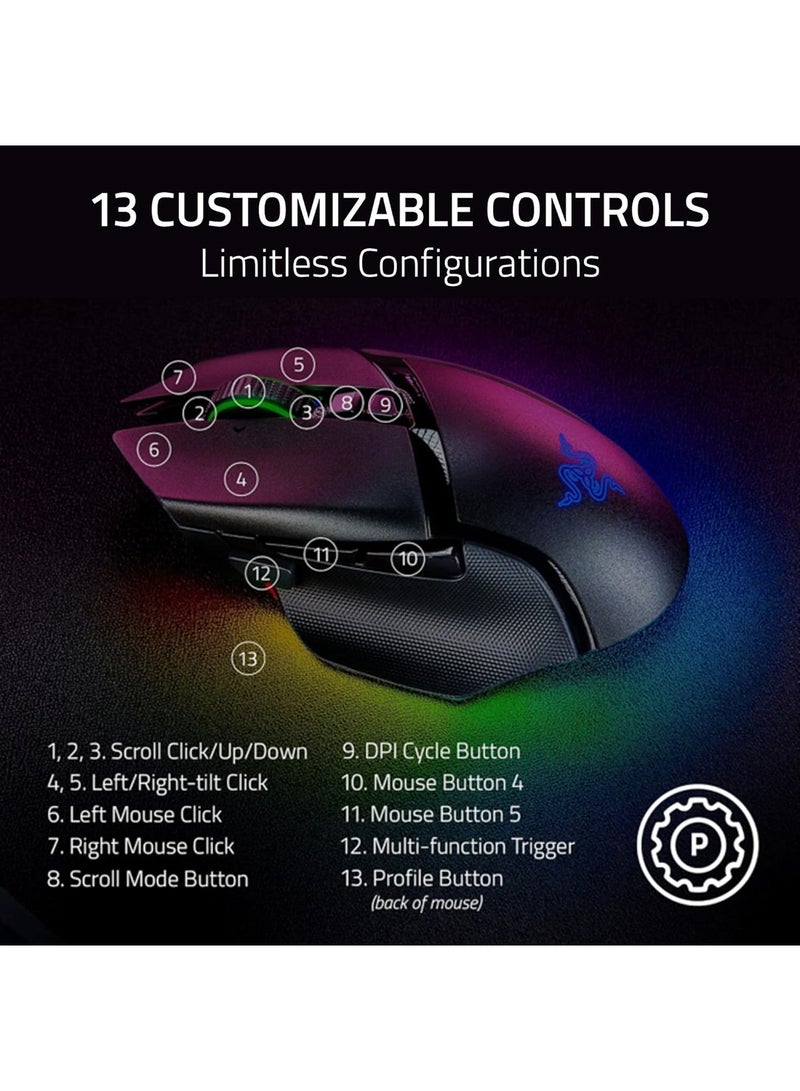 RAZER - Basilisk V3 Pro 35K Wireless Gaming Mouse: HyperScroll Tilt Wheel - 35K DPI Optical Sensor Gen 2-13 Customizable Controls - Chroma RGB - Optical Switches Gen 3 - Up to 140 Hr Battery - Black - Image 1