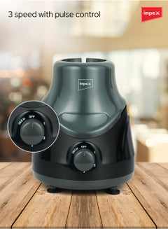 إمبكس Blender 2-in-1 Mixer Grinder | Powerful Hybrid Motor | Stainless Steel Jars (1.4L & 0.4L) | 3 Speed with Pulse Control | Overload Protection | Unbreakable Coupler | Heat Resistant ABS Jar Base| User Friendly Jar Handle 550 W BL 319C Black  - Image 4
