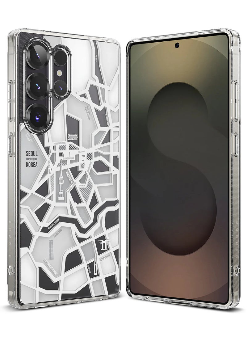 Ringke - Ringke Fusion Design Compatible with  Augmented Shockproof Protective Phone Cover Designed for Samsung Galaxy S25 Ultra Case Seoul Map white - Image 1