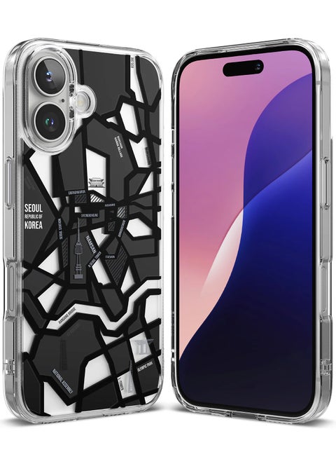 Ringke Fusion Design Compatible with Apple iPhone 16 Augmented Shockproof Protective Phone Cover Designed for iPhone 16 Case Seoul Map Black