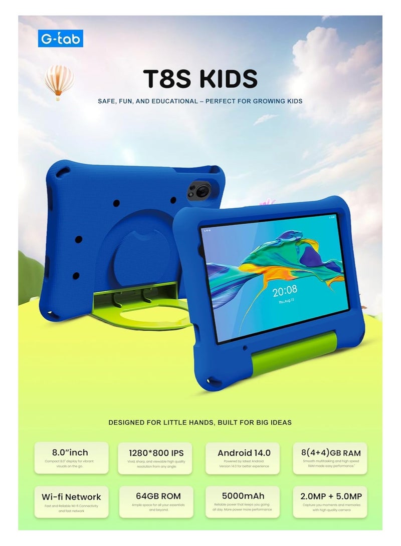 G-Tab G-Tab T8s Tablet 8 inch (WiFi) - 64GB/4GB - Blue + Silicon Case  - Image 2