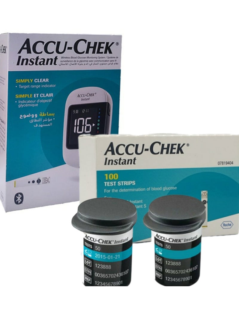 ACCU-CHEK Instant blood glucose monitor set & 100 strips 