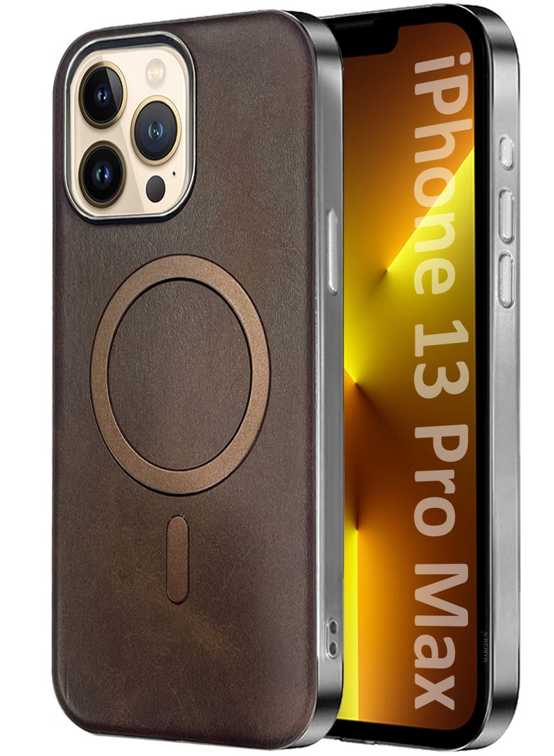 MARGOUN iPhone 13 Pro Max Leather Case, Compatible with Magsafe, Vintage Aesthetic, Comfort Grip, Camera Bump Frame Dark Brown-1  - Image 1