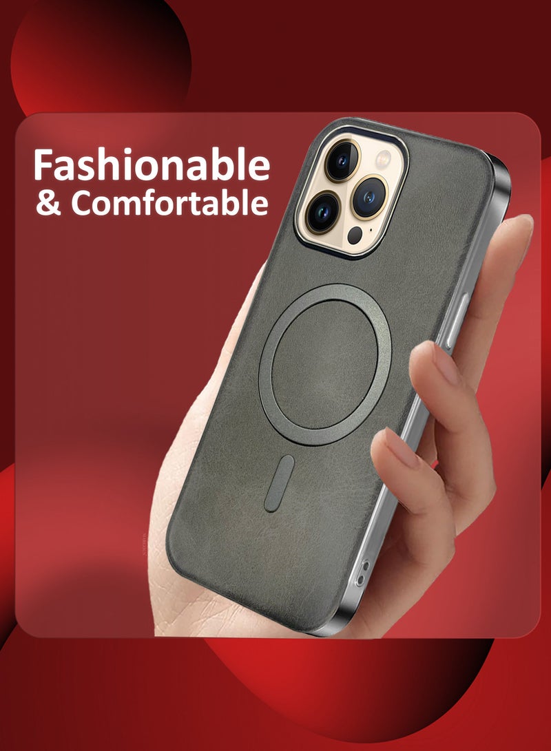 MARGOUN iPhone 13 Pro Max Leather Case, Compatible with Magsafe, Vintage Aesthetic, Comfort Grip, Camera Bump Frame Dark Grey-1 - Image 4