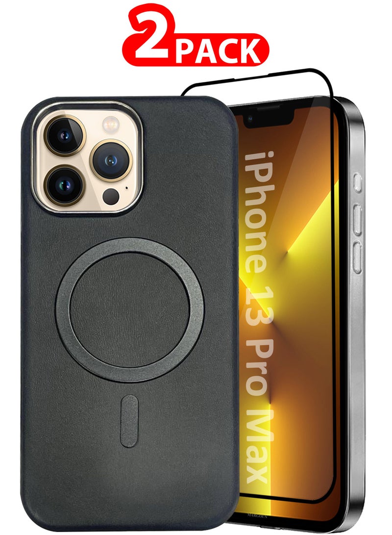 MARGOUN iPhone 13 Pro Max Leather Case 2 Pack, 1 Case 1 Screen Protector, Compatible with Magsafe, Vintage Aesthetic, Comfort Grip, Camera Bump Frame Black-2 - Image 1