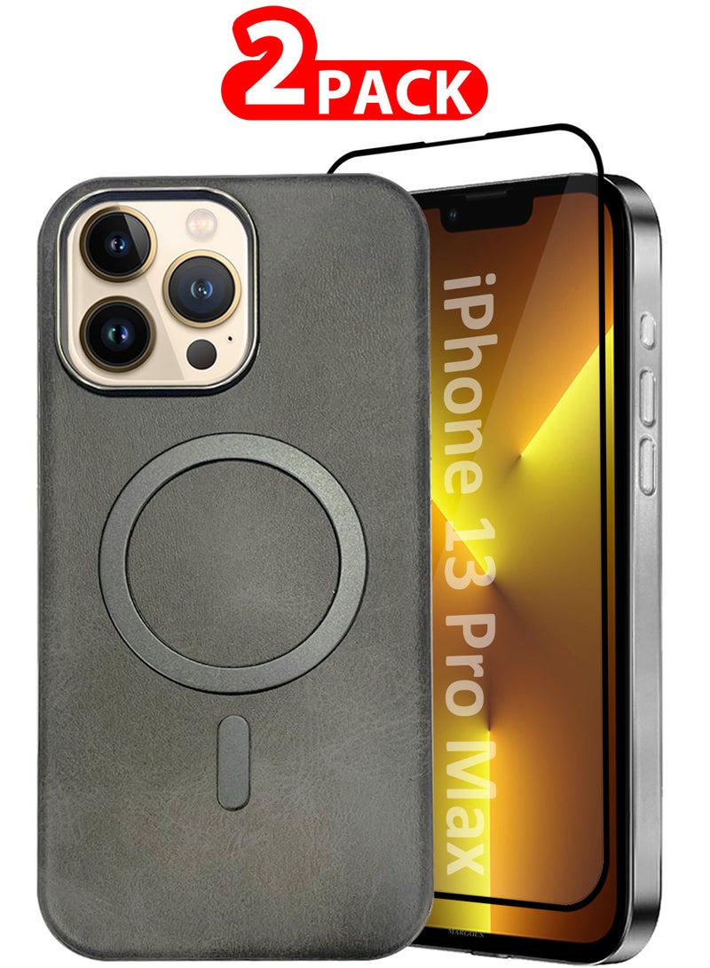 MARGOUN iPhone 13 Pro Max Leather Case 2 Pack, 1 Case 1 Screen Protector, Compatible with Magsafe, Vintage Aesthetic, Comfort Grip, Camera Bump Frame Dark Grey-2  - Image 1