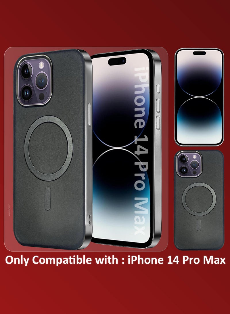 MARGOUN iPhone 14 Pro Max Leather Case, Compatible with Magsafe, Vintage Aesthetic, Comfort Grip, Camera Bump Frame Black-1 - Image 2