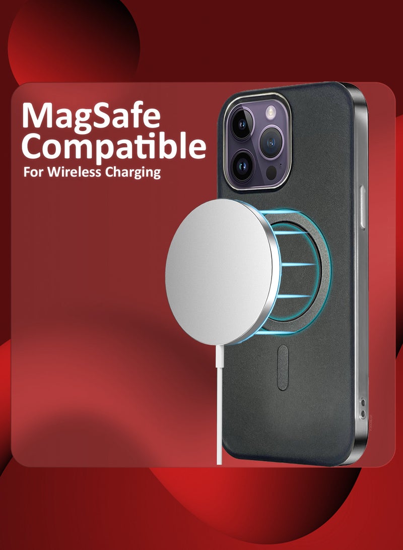 MARGOUN iPhone 14 Pro Max Leather Case, Compatible with Magsafe, Vintage Aesthetic, Comfort Grip, Camera Bump Frame Black-1 - Image 3