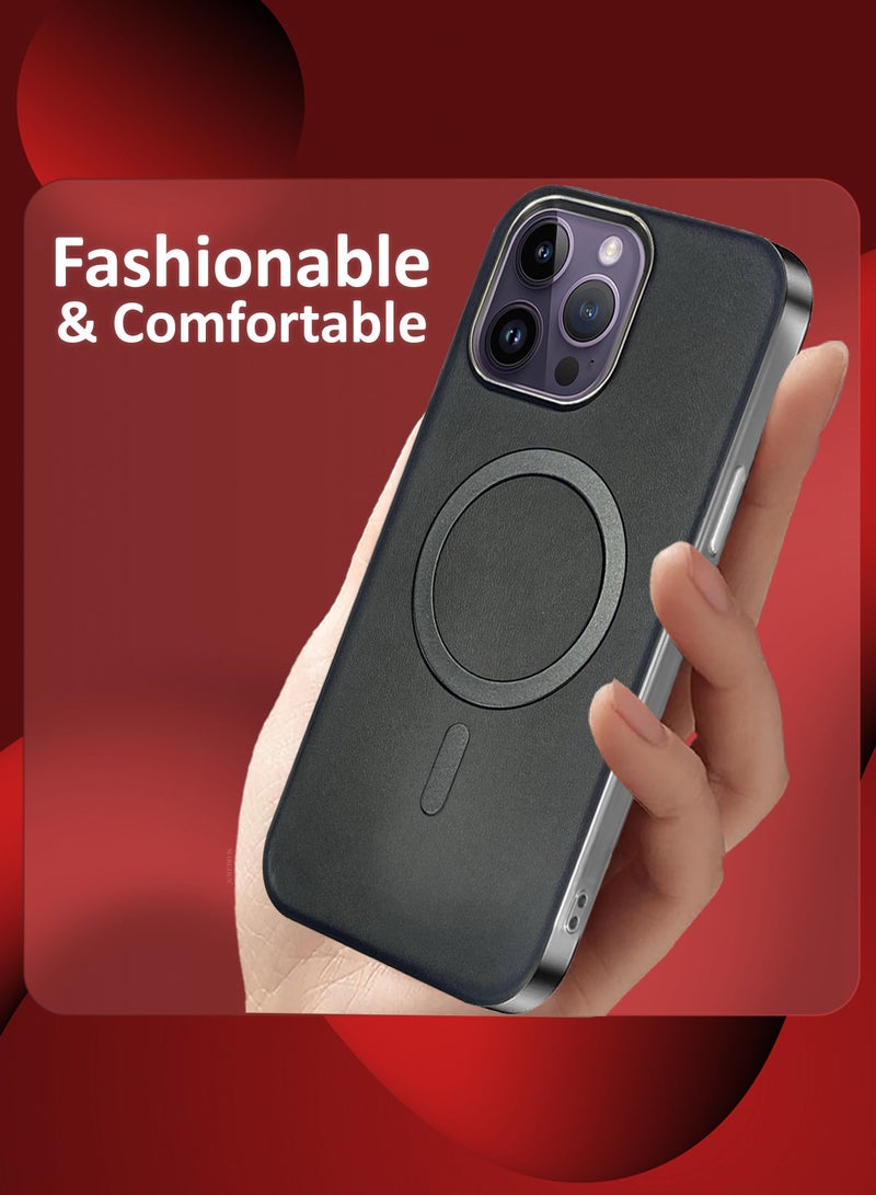 MARGOUN iPhone 14 Pro Max Leather Case, Compatible with Magsafe, Vintage Aesthetic, Comfort Grip, Camera Bump Frame Black-1 - Image 4