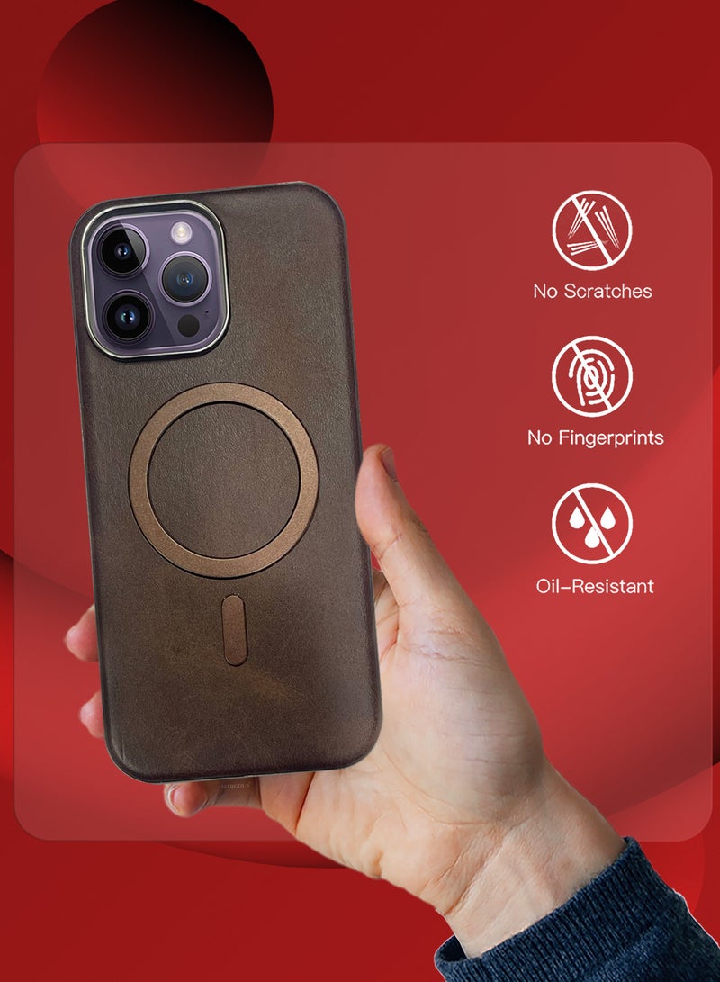 MARGOUN iPhone 14 Pro Max Leather Case, Compatible with Magsafe, Vintage Aesthetic, Comfort Grip, Camera Bump Frame Dark Brown-1  - Image 5