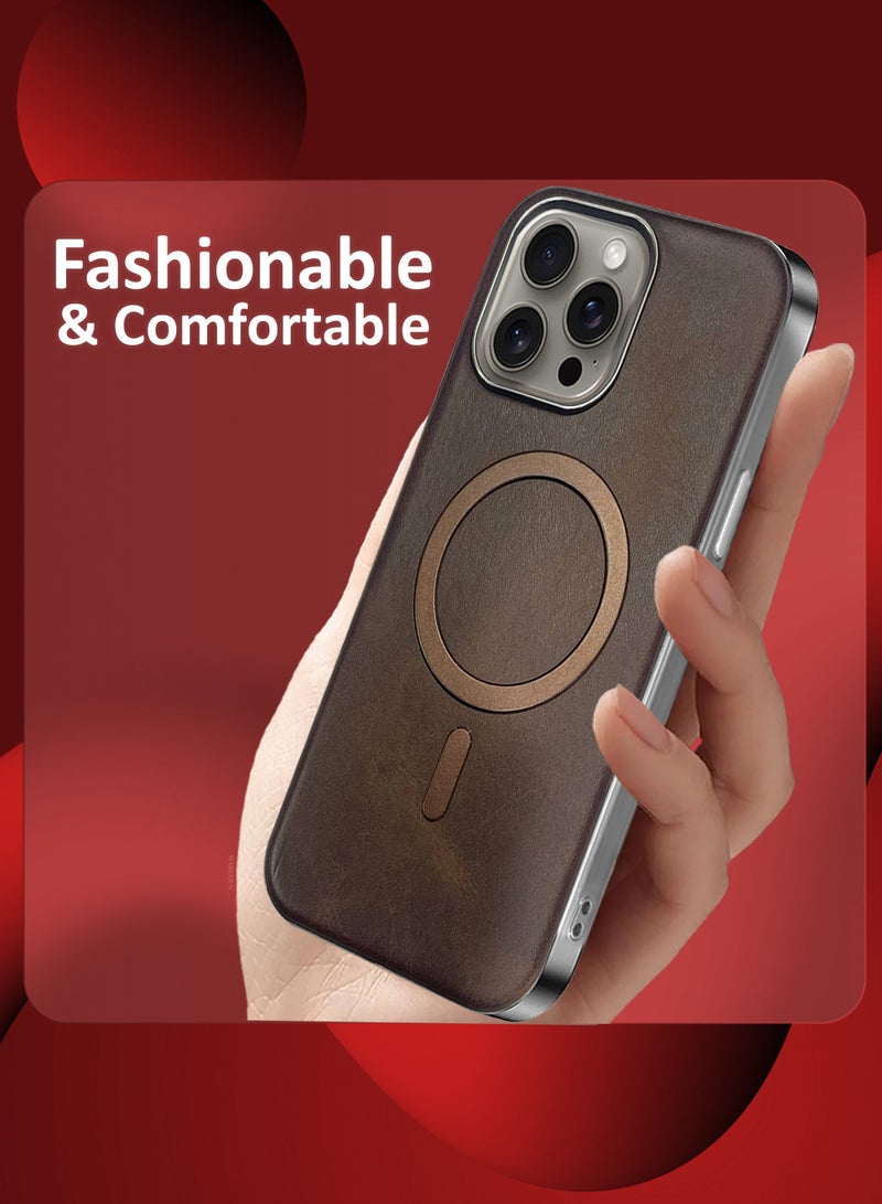 مارجون حافظة جلدية لجهاز iPhone 15 Pro Max - عبوة 2، 1 حافظة و 1 واقي شاشة، متوافقة مع MagSafe، تصميم عتيق، قبضة مريحة، إطار لحماية الكاميرا - Image 3