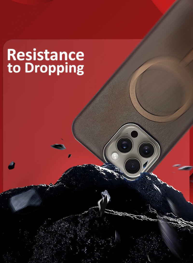 مارجون حافظة جلدية لجهاز iPhone 15 Pro Max - عبوة 2، 1 حافظة و 1 واقي شاشة، متوافقة مع MagSafe، تصميم عتيق، قبضة مريحة، إطار لحماية الكاميرا - Image 5