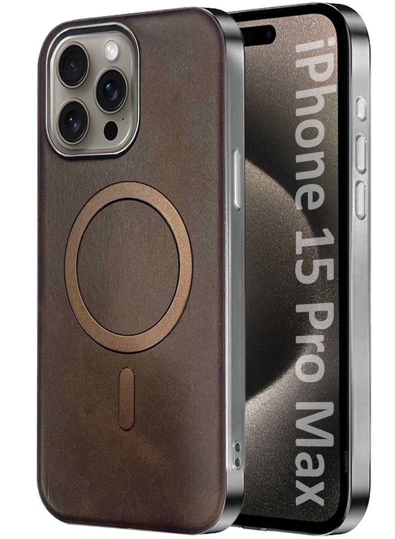 MARGOUN iPhone 15 Pro Max Leather Case, Compatible with Magsafe, Vintage Aesthetic, Comfort Grip, Camera Bump Frame Dark Brown-1 - Image 1