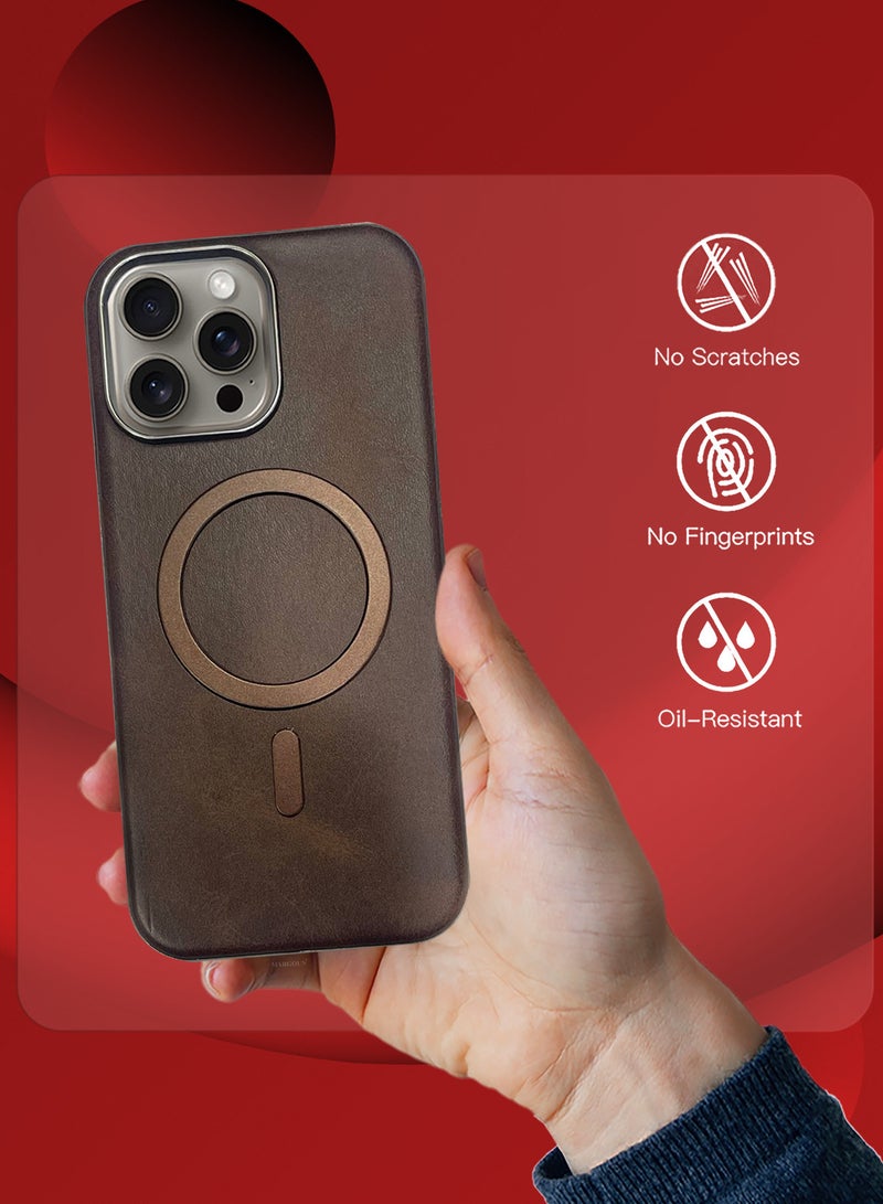 MARGOUN iPhone 15 Pro Max Leather Case, Compatible with Magsafe, Vintage Aesthetic, Comfort Grip, Camera Bump Frame Dark Brown-1 - Image 5