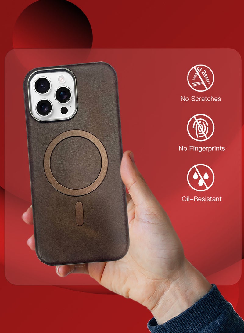 مارجون iPhone 16 Pro Max Leather Case 3 Pack, 1 Case 2 Screen Protectors, Compatible with Magsafe, Vintage Aesthetic, Comfort Grip, Camera Bump Frame Dark Brown-3 - Image 5