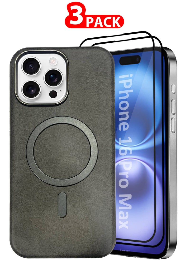 مارجون حافظة جلدية لجهاز iPhone 16 Pro Max 3 عبوات، 1 حافظة 2 واقيات شاشة، متوافقة مع Magsafe، جمالية عتيقة، قبضة مريحة، إطار لحماية الكاميرا - Image 1