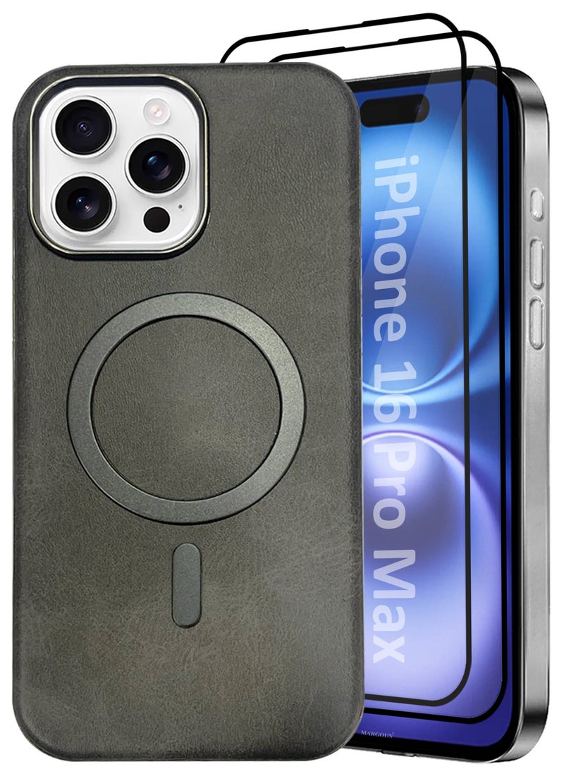مارجون حافظة جلدية لجهاز iPhone 16 Pro Max 3 عبوات، 1 حافظة 2 واقيات شاشة، متوافقة مع Magsafe، جمالية عتيقة، قبضة مريحة، إطار لحماية الكاميرا - Image 2
