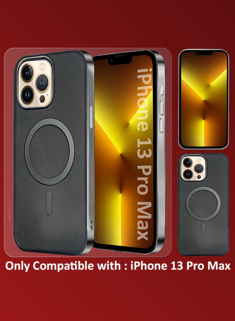 مارجون iPhone 13 Pro Max Leather Case, Compatible with Magsafe, Vintage Aesthetic, Comfort Grip, Camera Bump Frame Black-1 - Image 2