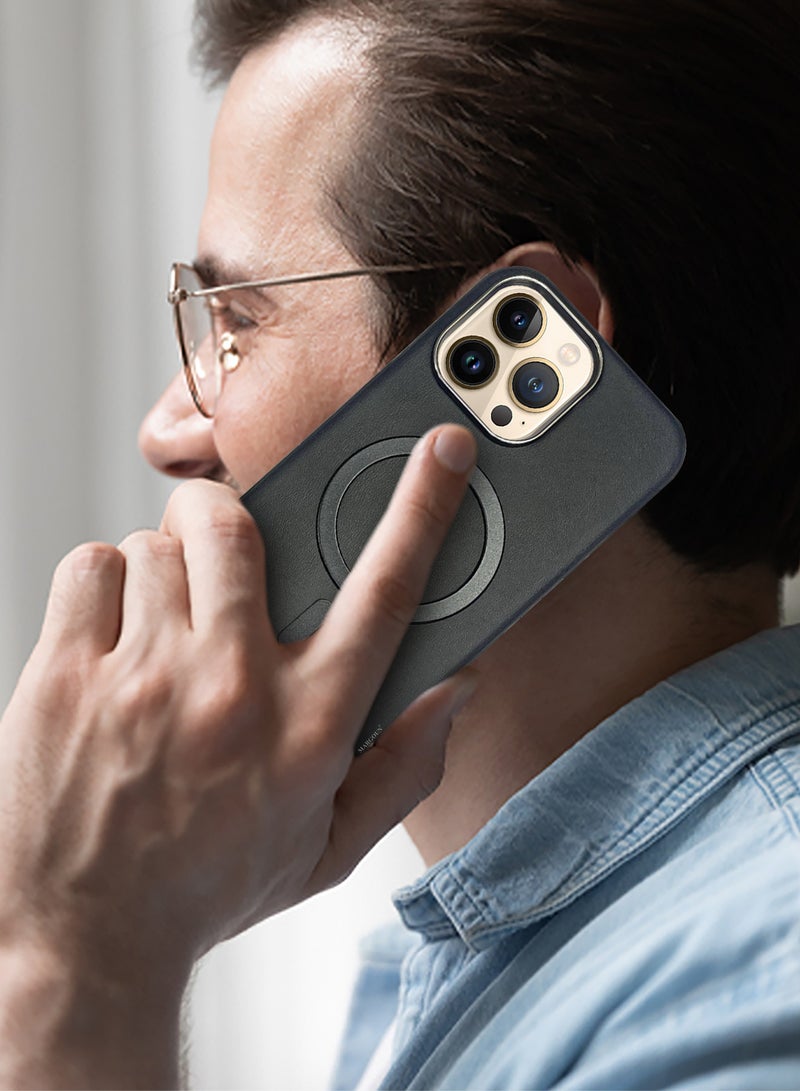 مارجون iPhone 13 Pro Max Leather Case, Compatible with Magsafe, Vintage Aesthetic, Comfort Grip, Camera Bump Frame Black-1 - Image 4