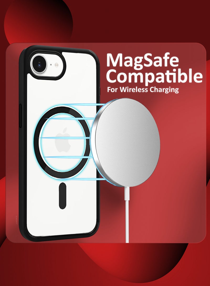 MARGOUN - iPhone 16E Case Cover Ultra Durable MagSafe Shockproof Slim and Scratch Resistant Premium MagSafe Case - Clear/Black Clear/Black - Image 1