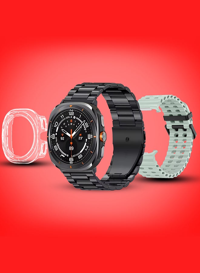 MARGOUN - SK7 Ultra Smartwatch Bundle With Accessories Including 1 Black Stainless Steel Band 1 Light Green Silicone Band a Charging Cable and a TPU Case Protector Light Green - Image 1