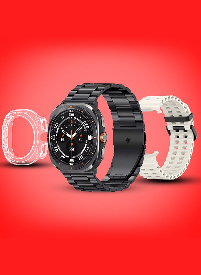 MARGOUN SK7 Ultra Smartwatch Bundle With Accessories Including 1 Black Stainless Steel Band 1 Cream Silicone Band a Charging Cable and a TPU Case Protector Cream - Image 2